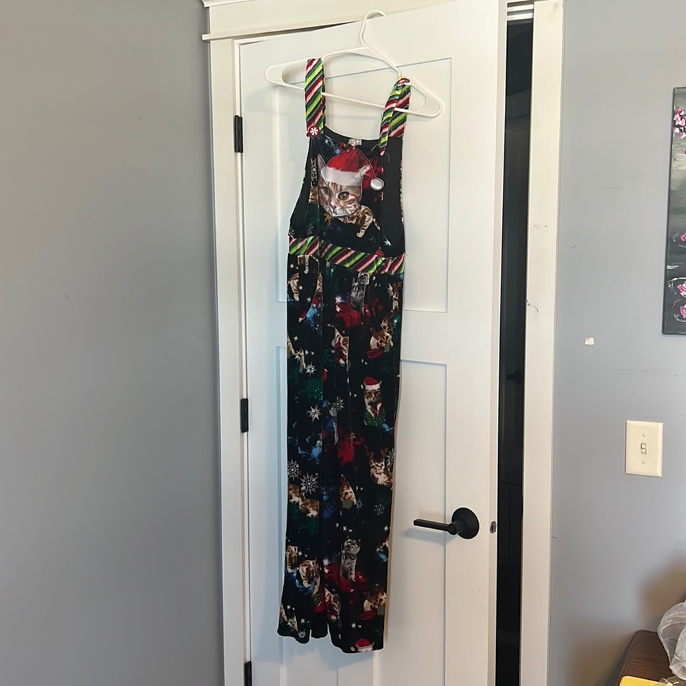 Ugly space cat Christmas overalls